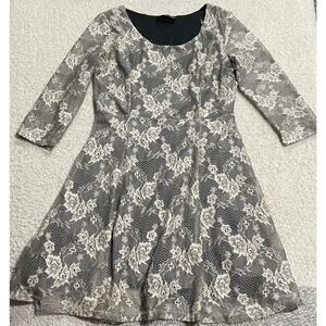 Luna Tiks Women's Size Large 3/4 Sleeve Short Dress black ivory fully lined